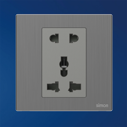 M7 Metal- Bộ ổ cắm 2 chấu + 3 chấu đa năng (10A 250V) (Brushed Grey) Simon M7 661080M-2B