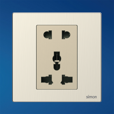 M7 Metal- Bộ ổ cắm 2 chấu + 3 chấu đa năng (10A 250V) (Satin Gold) Simon M7 661080M-2C