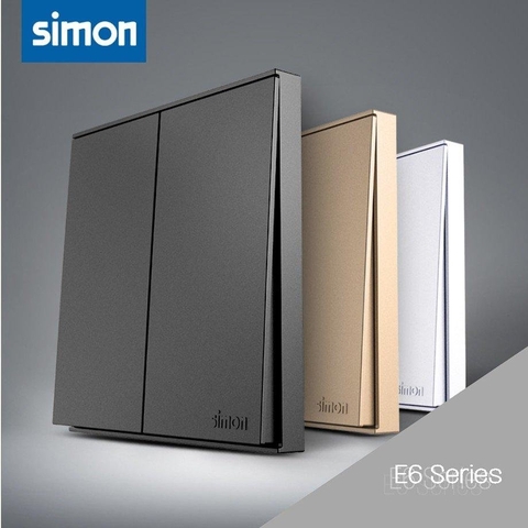  Bộ công tắc trung gian đôi (công tắc đảo chiều đôi) mặt vuông màu Xám (Grey) simon E6 721046-61