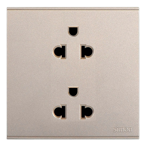 Bộ Ổ cắm đôi chuẩn Âu-Mỹ 16A chuẩn vuông màu Sâm Panh (Champagne) Simon E6 721287-46