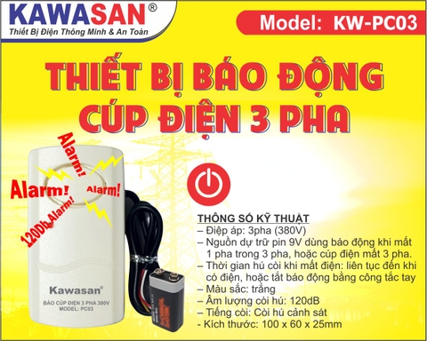 Báo Cúp Điện, mất điện 3 Pha KawasanKW-PC03
