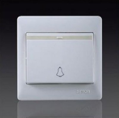 Bộ công tắc nút nhấn chuông cửa có dải phản quang mặt vuông màu trắng Simon 50 56301BTY