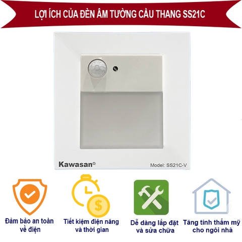 Đèn Cảm Ứng Cầu Thang chuẩn vuông KAwasan SS21C