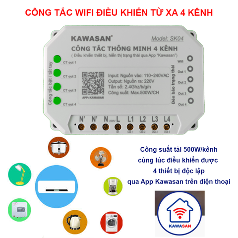 Công Tắc Wifi Thông Minh 4 Kênh KAwasan SK04