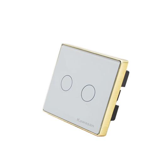 Công tắc wifi âm tường vuông Kawasan CT2VW-WF-VV (Kính trắng viền vàng)