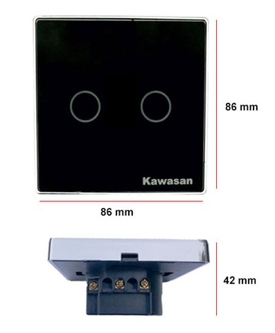 Công tắc wifi âm tường vuông Kawasan CT2VB-WF-VB (Kính đen viền bạc)