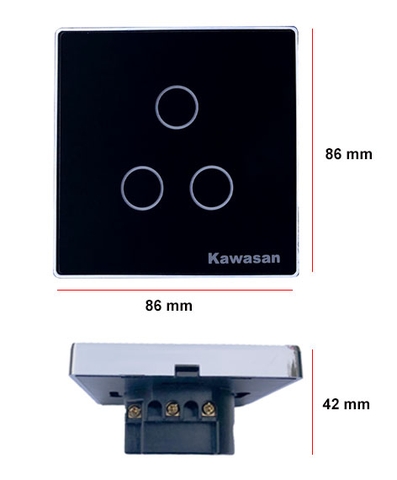 Công tắc wifi âm tường vuông Kawasan CT3VB-WF-VB (Kính đen viền bạc)