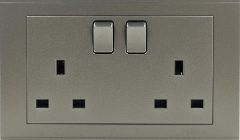 Bộ ổ cắm đôi kiểu Anh 13A + 2 công tắc vuông màu Xám (Grey) 724582-61
