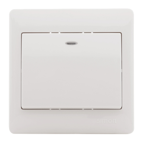 Bộ công tắc đơn, 1 chiều có đèn LED mặt vuông màu trắng Simon 50 51011BD