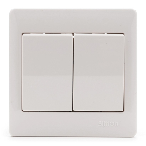 Bộ công tắc đôi, 2 chiều chuẩn vuông màu trắng Simon 50 51022B