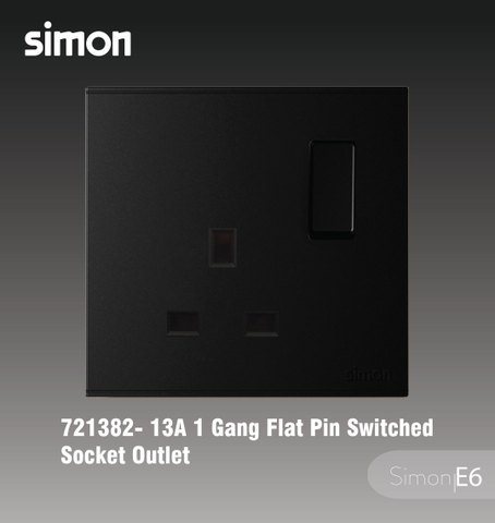 Simon E6 Bộ ổ cắm kiêu Anh 13A (Đen), 721382-26