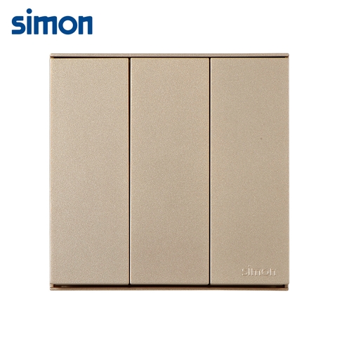 Bộ công tắc ba, một chiều có đèn LED chuẩn vuông màu Sâm Panh (Champagne) Simon E6 721033-46