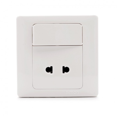 Bộ Ổ cắm 2 chấu  dùng cho chấu tròn và dẹt kèm công tắc 1 chiều, 10A 250V~ chuẩn vuông màu trắng Simon 50 51076B