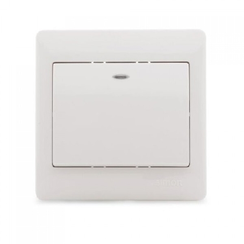 Bộ công tắc nút nhấn đơn, công tắc nhấn nhả có đèn LED mặt vuông màu trắng Simon 50 51013BF