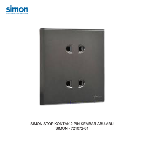 Bộ Ổ cắm đôi hai chấu 10A, dùng cho chấu tròn và dẹt mặt vuông màu Xám (Grey) Simon E6 721072-61
