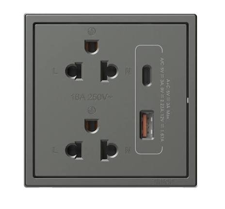 Simon i7 - Euro-US Socket with USB Type-A+C (20W), (Đen), 71E7251-26