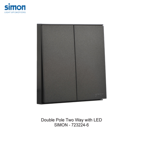 Bộ Công tắc đơn 32A, 2 chiều, 2 cực có đèn LED mặt vuông màu Xám (Grey) Simon E6 723224-61