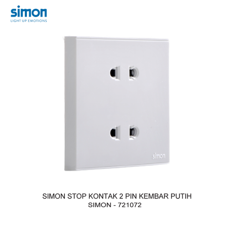 Bộ Ổ cắm đôi hai chấu 10A, dùng cho chấu tròn và dẹt mặt vuông màu trắng Simon E6 721072