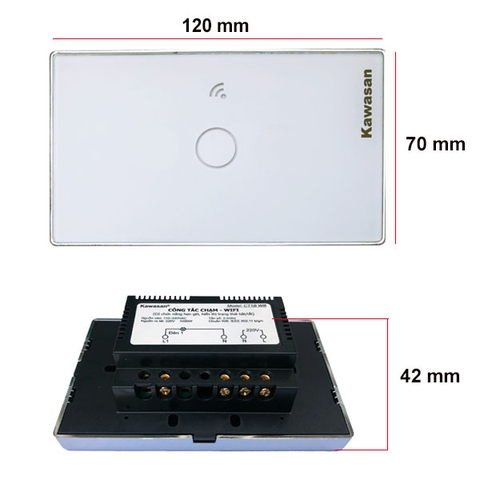 Công tắc wifi âm tường chữ nhật Kawasan CT1CW-WF-VB (Kính trắng viền bạc)