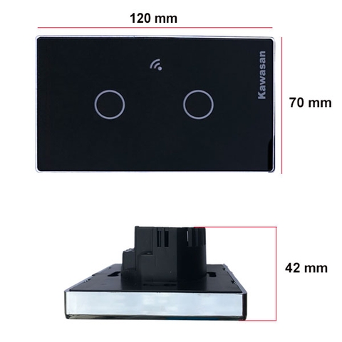 Công tắc wifi âm tường chữ nhật KAwasan CT2CB-WF-VB (Kính đen viền bạc)