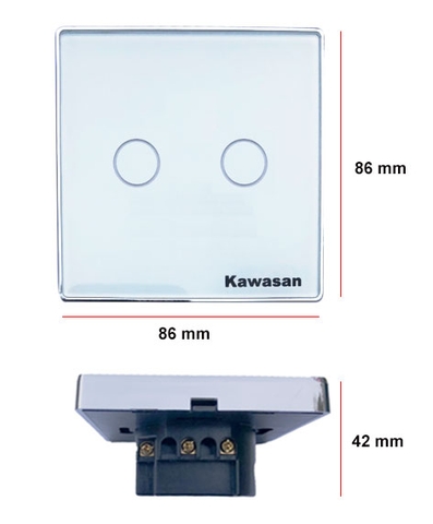 Công tắc wifi âm tường vuông Kawasan CT2VW-WF-VB (Kính trắng viền bạc)
