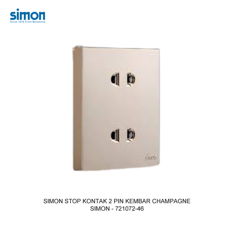 Bộ Ổ cắm đôi hai chấu 10A, dùng cho chấu tròn và dẹt mặt vuông màu Sâm Panh (Champagne) Simon E6 721072-46