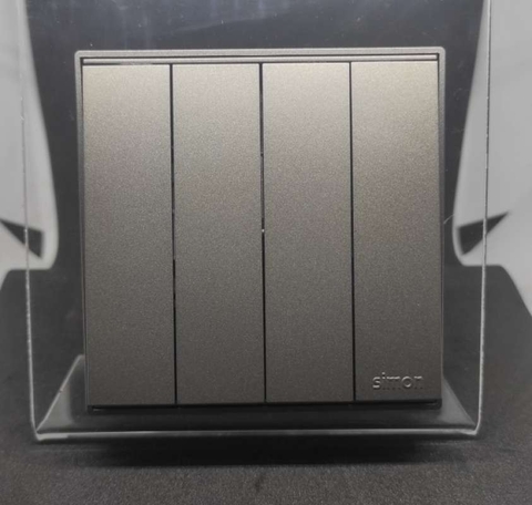 Bộ công tắc bốn, một chiều chuẩn vuông màu Xám (Grey) Simon E6 721041-61