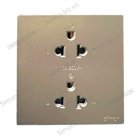 Bộ ổ cắm đôi 3 chấu chuẩn âu mỹ có chân tiếp địa màu Sâm Panh (champagne) lắp đế âm vuông Simon S6 581287-46