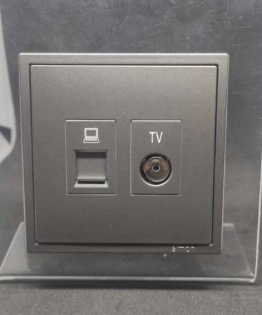 Module ổ cắm ti vi và điện thoại màu xám Simon i7 705302-61