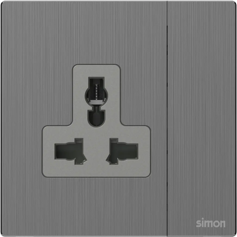 M7 Metal- Bộ ổ cắm 3 chấu đa năng + công tắc (13A 250V) (Brushed Grey) Simon M7 661089M-2B