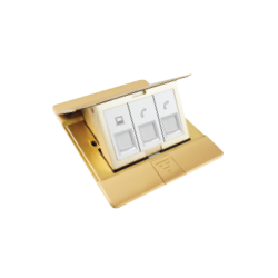 Bộ ổ cắm âm sàn gồm ổ cắm mạng Cat6 và 2 điện thoại màu vàng Đồng Simon SEF3844