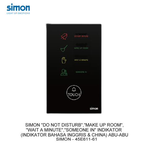 Module nút nhấn chuông hiển thị không làm phiền và mời dọn phòng, chờ 1 phút, có người bên trong màu xám Simon i7 45E611-61