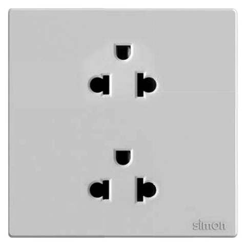 Bộ ổ cắm đôi 3 chấu màu trắng chuẩn Âu Mỹ lắp đế âm vuông Simon S6 581287
