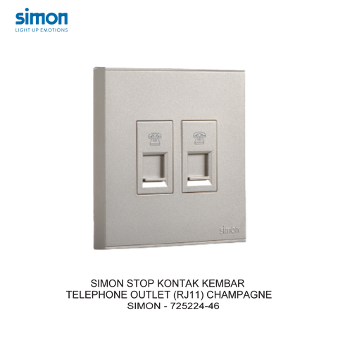 Bộ ổ cắm điện thoại đôi Chuẩn vuông màu Sâm Panh (Champagne) Simon E6 725224-46