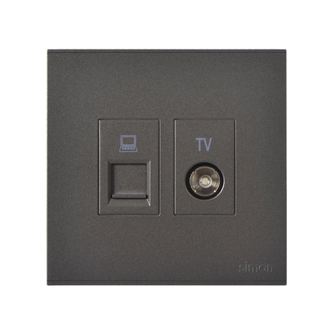 Bộ ổ cắm TV và điện thoại chuẩn vuông màu Xám (Grey) Simon E6 725301-61