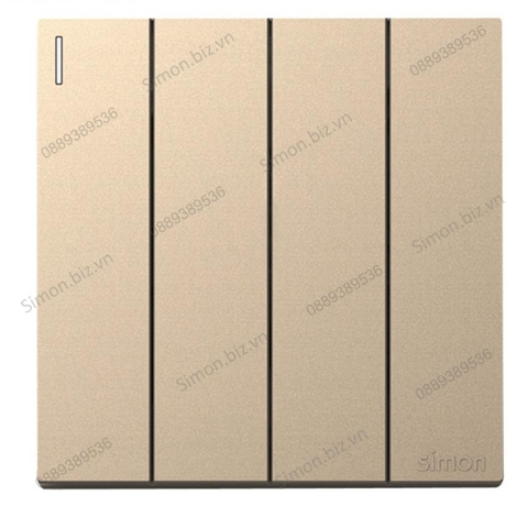 Bộ Công tắc bốn, 1 chiều mặt vuông màu sâm panh (champagne) cao cấp Simon S6 581041-46