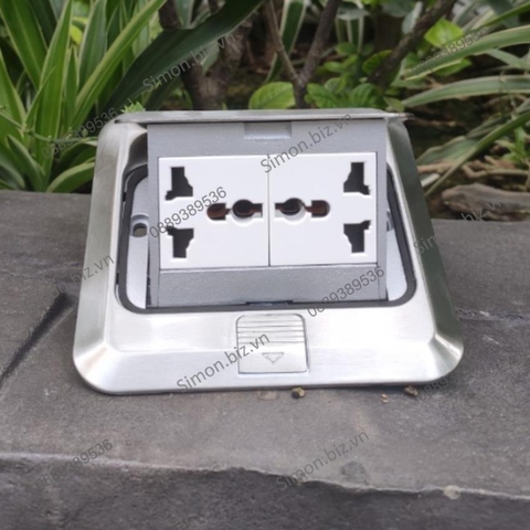 Ổ cắm âm sàn gồm 2 ổ cắm 3 chấu đa năng Vỏ Inox Simon SEF5770