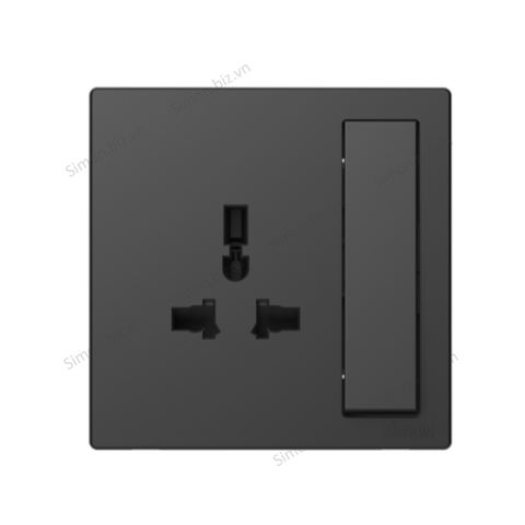 Bộ ổ cắm 3 chấu đa năng kèm công tắc lắp đế âm vuông màu Xám simon S6 581089-61