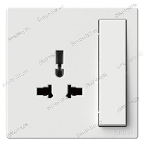 Bộ ổ cắm 3 chấu đa năng kèm công tắc lắp đế âm vuông màu trắng simon S6 581089