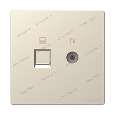 Bộ ổ cắm ti vi và mạng cat6 mặt vuông màu Sâm Panh (champagne) Simon S6 585302-46