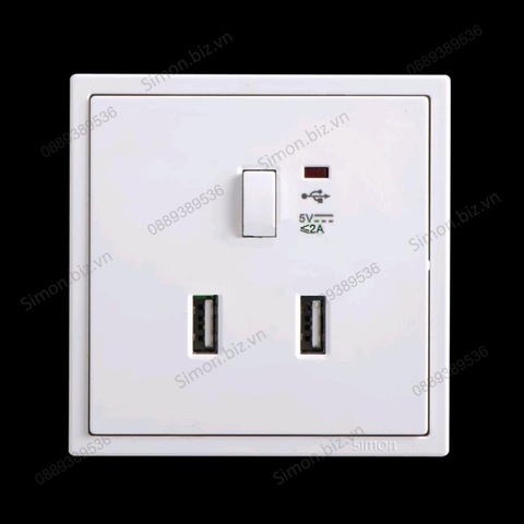 Module 2 ổ USB kèm công tắc màu trắng Simon i7 70E723