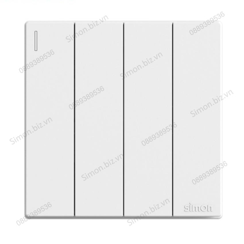 Bộ Công tắc bốn, 1 chiều mặt vuông màu trắng cao cấp Simon S6 581041