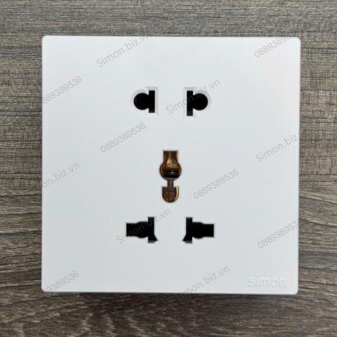 Bộ ổ cắm 3 chấu đa năng và ổ cắm 2 chấu thường chuẩn vuông màu trắng Simon S6 581080V