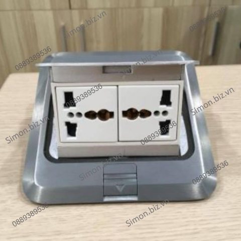 Ổ cắm âm sàn gồm 2 ổ cắm 3 chấu đa năng màu Bạc Simon ZD021080