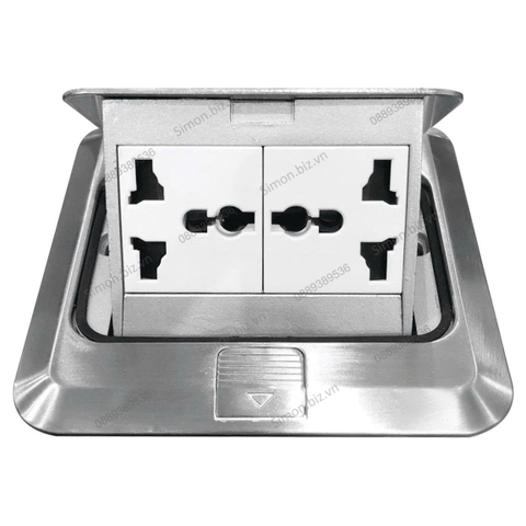 Ổ cắm âm sàn gồm 2 ổ cắm 3 chấu đa năng màu Bạc Simon ZD021080