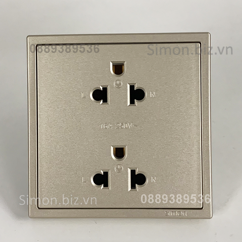 Bộ ổ cắm đôi 3 chấu 16A chuẩn Âu Mỹ màu sâm panh Simon i7 711287-46
