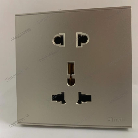 Bộ Ổ cắm 3 chấu đa tiêu chuẩn 10A và ổ cắm 2 chấu chuẩn vuông màu Sâm Panh (Champagne) Simon E6 721080-46