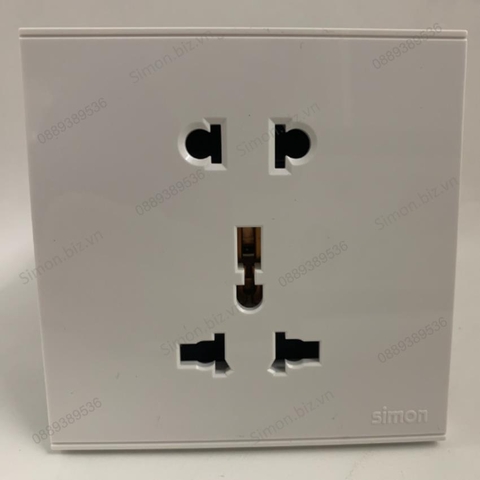 Bộ Ổ cắm 3 chấu đa tiêu chuẩn 10A và ổ cắm 2 chấu dùng cho chấu tròn&dẹt mặt vuông màu trắng Simon E6 721080