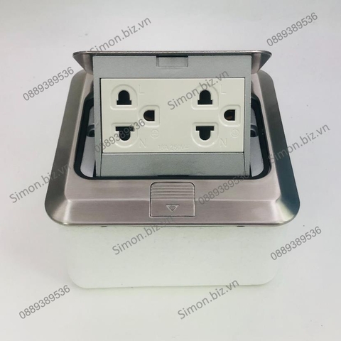 Ổ cắm âm sàn gồm 2 ổ cắm 3 chấu thường màu Bạc Simon SEF4600