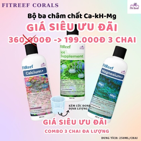 FitReef Combo đa lượng bổ sung kH,Ca,Mg cho hồ nước mặn san hô cá biển (giá ưu đãi)